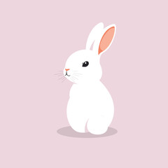 Cute Cartoon Bunny – Sitting Beige Rabbit with Big Ears Vector Illustration