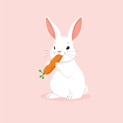 Cute Cartoon Bunny – Sitting Beige Rabbit with Big Ears Vector Illustration