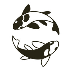 Schematic image of two Koi fishes forming the oriental symbol of spiritual balance "Yin Yang". Vector illustration isolated on white background for tattoo, icons, stickers