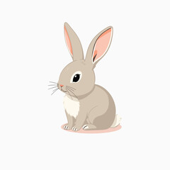 Cute Cartoon Bunny – Sitting Beige Rabbit with Big Ears Vector Illustration