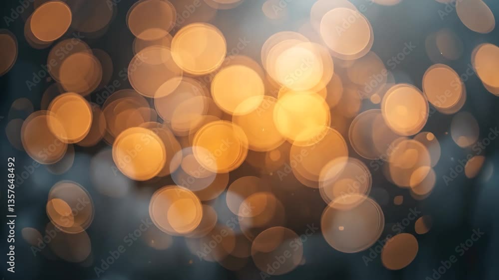 Poster abstract golden bokeh circles on dark grey background creating a festive and atmospheric scene