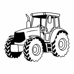 Obraz premium Agricultural Power: An illustrated, high-contrast portrayal of a robust tractor. The monochromatic artwork highlights the power and functionality of the farm equipment.