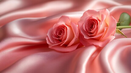 Pale Pink Roses on Silky Fabric, Two pale pink roses on a smooth, silky fabric background