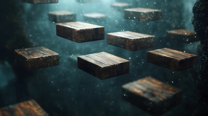 Floating Wooden Planks Underwater Generative Ai
