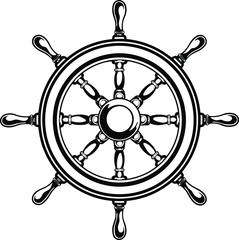Steering wheel, ship rudder vector illustration.