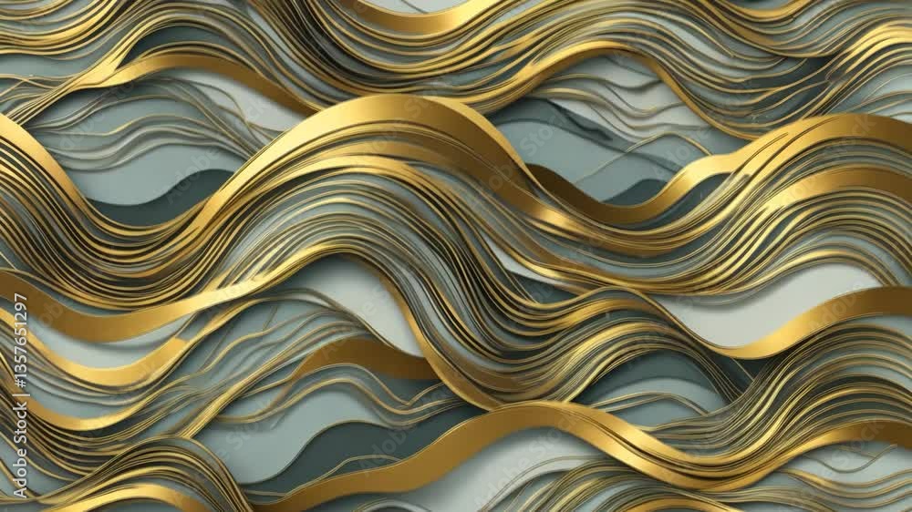 Poster abstract golden wave pattern with teal background and textured luxurious design