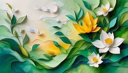 A vibrant floral arrangement of white and yellow flowers amidst lush greenery.