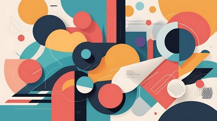 A series of layered shapes creating a modern collage.