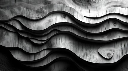 Wavy Wood Layers in Black and White Generative Ai
