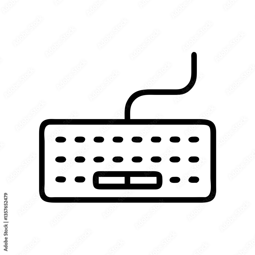 Poster wired computer keyboard in minimalist style with black lines