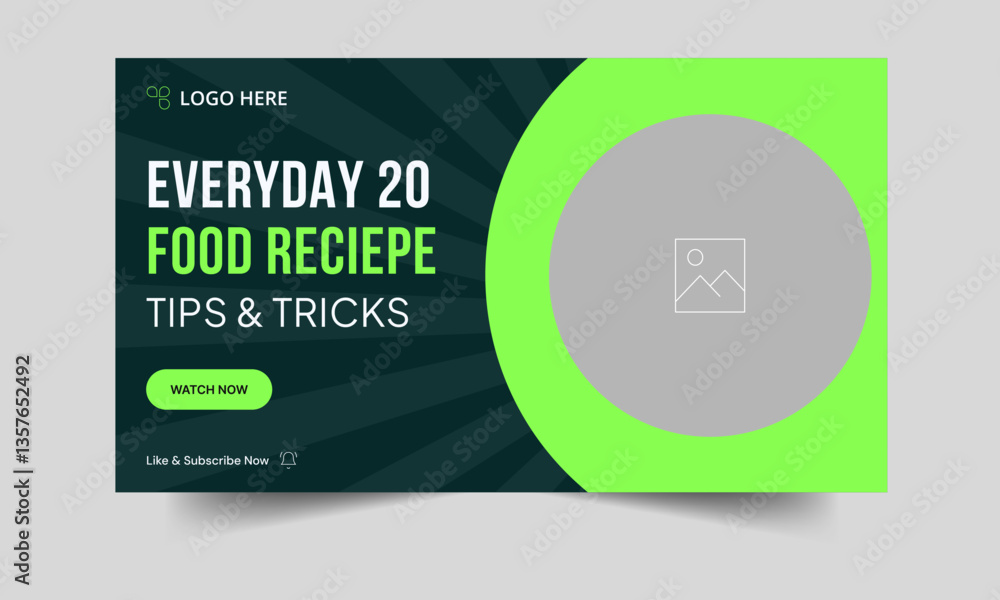 Wall mural recipe tips and tricks customizable youtube thumbnail banner template design, vector eps 10 file for