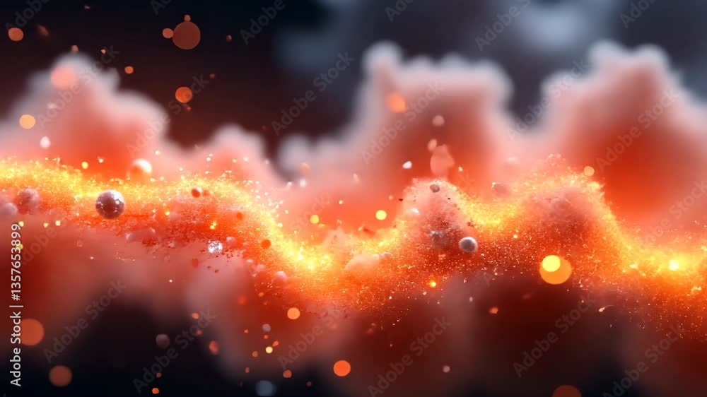 Aufkleber abstract orange energy stream with bokeh particles and soft smoky background