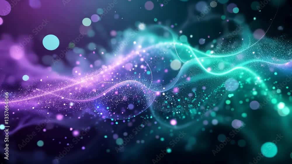 Aufkleber abstract particle flow wave with purple and teal colors and bokeh effect