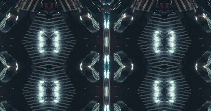 Kaleidoscope effect of New York City pedestrians, buildings, and traffic at night