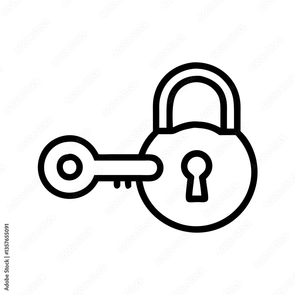 Poster padlock and key icon representing security and access