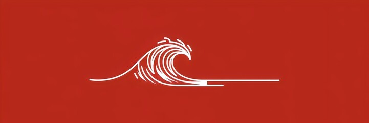 Obraz premium Minimalist illustration of a crashing wave transitioning into a geometric line on red background – Ideal for contemporary branding, abstract compositions, or corporate aesthetics.