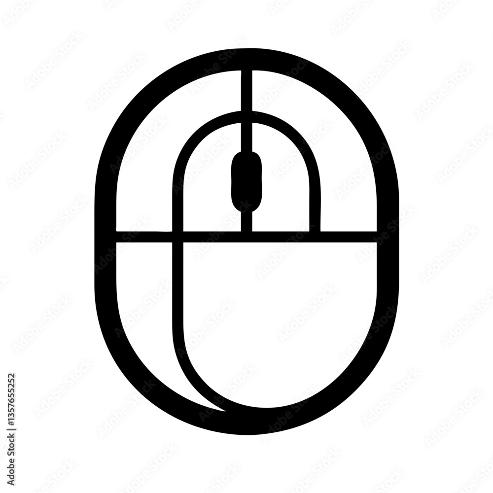 Poster computer mouse icon in minimalist style with black outline