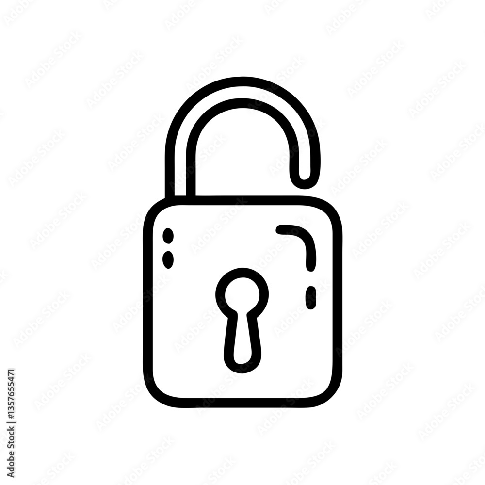 Poster open padlock icon in a minimalistic style on a white background