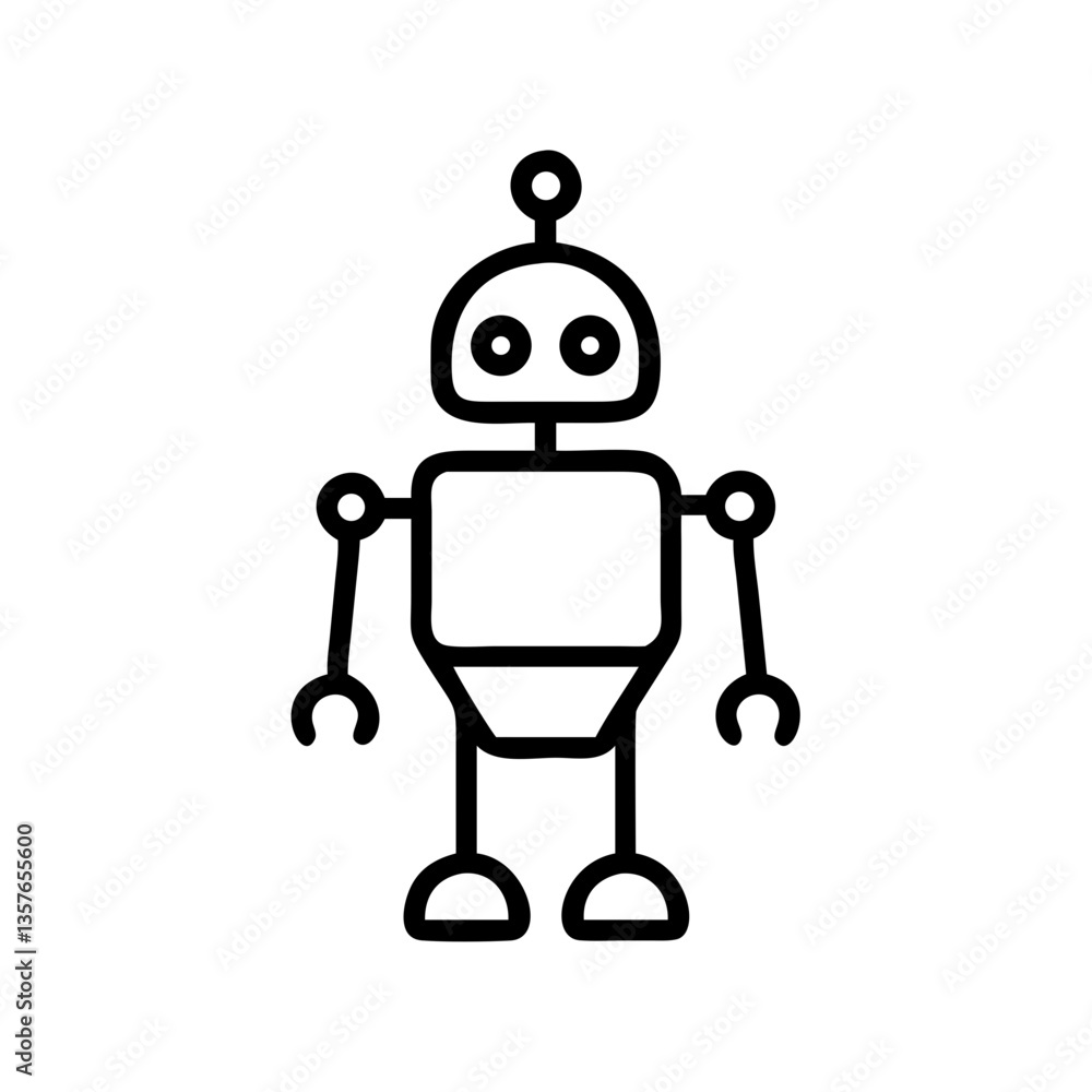 Poster simple robot icon designed in black line art style