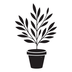 Potted Plant Silhouette Illustration for Greenery Indoor Decoration