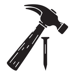 Hammer and Nail Silhouette Vector Illustration for Carpentry Work