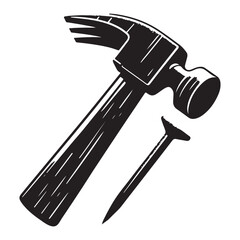 Detailed Hammer and Nail Vector Illustration Black Graphic Resource