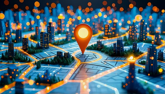 Map of City with Pin Point Location Indicated.