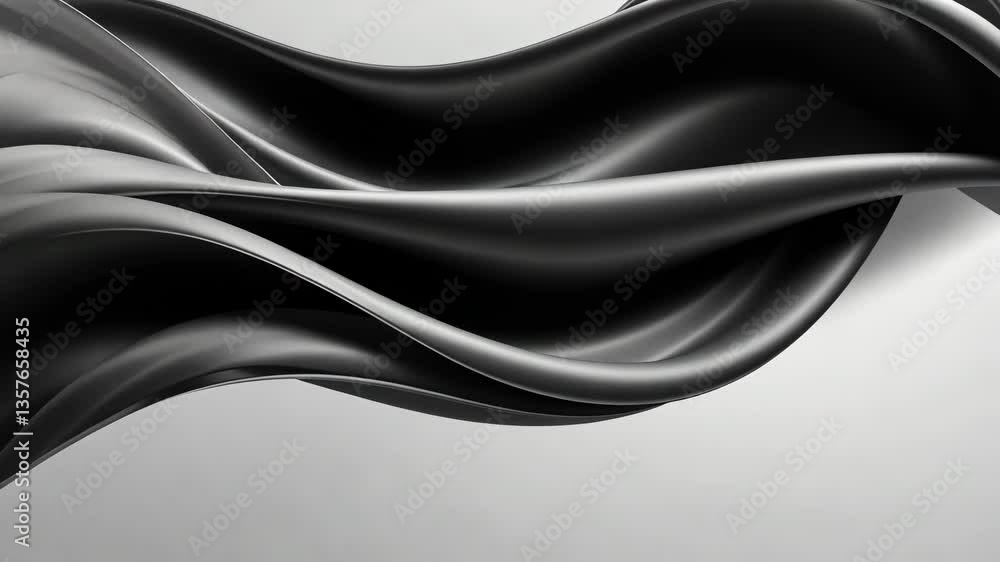 Poster abstract silver fabric swirls on white background with dynamic light and shadow creating elegant mot