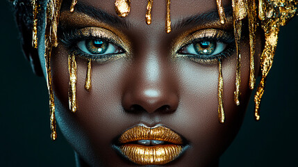 Golden Drip Portrait of a Beautiful Black Woman