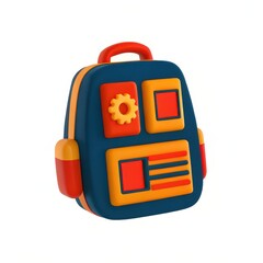 Fototapeta premium Colorful toy backpack featuring geometric shapes and playful design for children's playtime or educational activities.