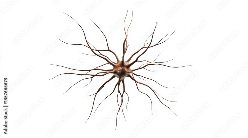 Poster abstract image of a brown, intricate neural network resembling a branched tree on a white background