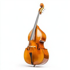 Fototapeta premium Amber toned double bass on white background, showcasing its elegant curves and detailed craftsmanship. The instrument