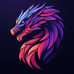 Striking Illustration of a Fierce Dragon Head with Vibrant Gradient Colors on a Dark Background