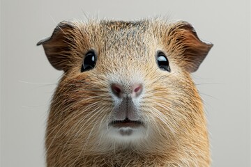 Fototapeta premium Close-up portrait of a curious guinea pig with glowing eyes and whiskers