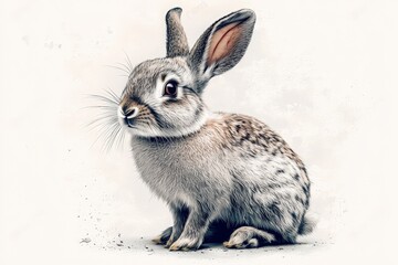 Obraz premium Adorable lop-eared bunny sitting on white background with soft textured fur