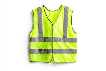 Bright yellow safety vest with reflective gray stripes, isolated on white background. Studio shot