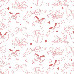 Outline Vintage Coquette Seamless Pattern Aesthetic Ribbon Bow. Romantic Girly Vibe