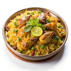 Fototapeta premium Chicken Handy Biryani on background white