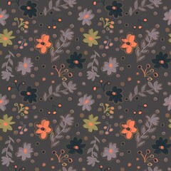 Seamless floral pattern with a brown background