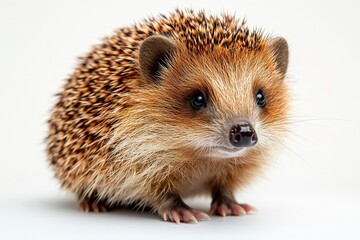 Fototapeta premium Adorable hedgehog close-up against white background
