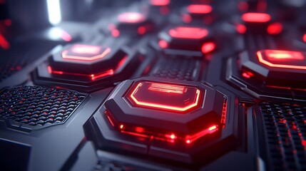 Abstract red glowing futuristic tech surface.