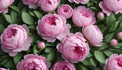 Bunch of pink flowers with green leaves