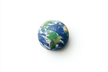 Fototapeta premium Detailed close up of a miniature Earth model against a clean white background. The model shows continents and oceans