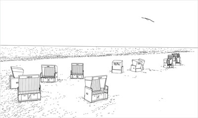 Sylt Beach Wicker Chairs Line Art