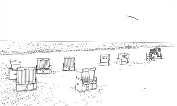 Sylt Beach Wicker Chairs Line Art