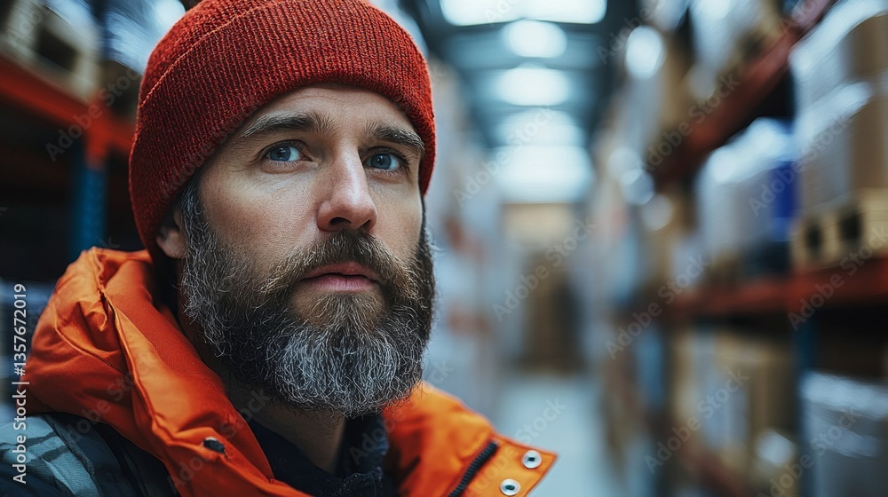 Aufkleber a warehouse worker is focused on tasks inside a logistics distribution center surrounded by shelves 