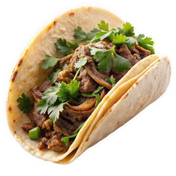 Delicious taco filled with savory beef, fresh cilantro, and onions, served on a warm tortilla. Perfect for a flavorful meal.