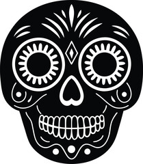 Intricate Skull Silhouette, Floral Eyes, Diamond Forehead, Dia de Muertos Design