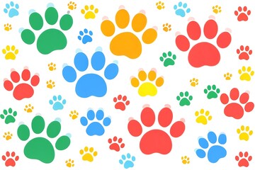 Fototapeta premium Colorful dog or cat paw prints pattern background