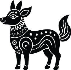 Stylized Fawn Silhouette with Folkloric Motifs, Detailed Patterns, Antlers and Tail